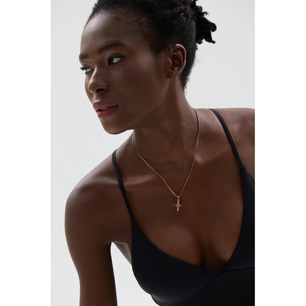 Seraphina Cubic Zirconia Cross Necklace in Camel — Necklaces