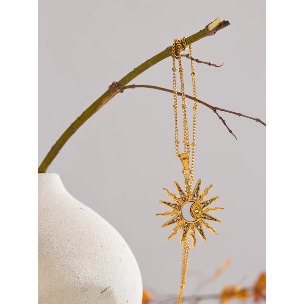 Celeste Sun Moon Pendant Necklace in Camel — Necklaces