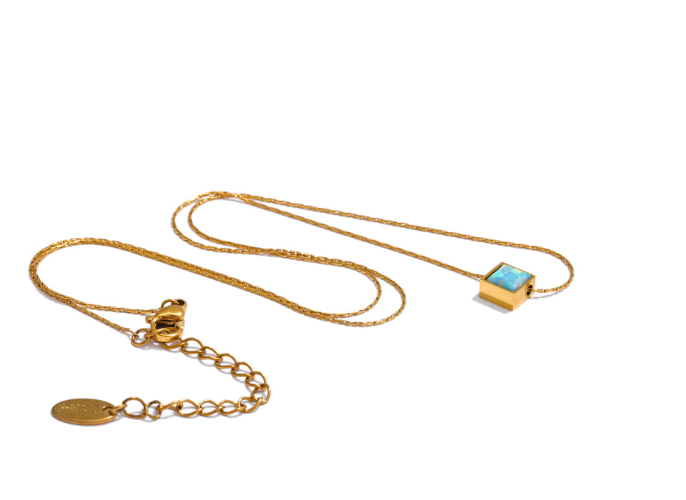Opal Square Pendant Necklace