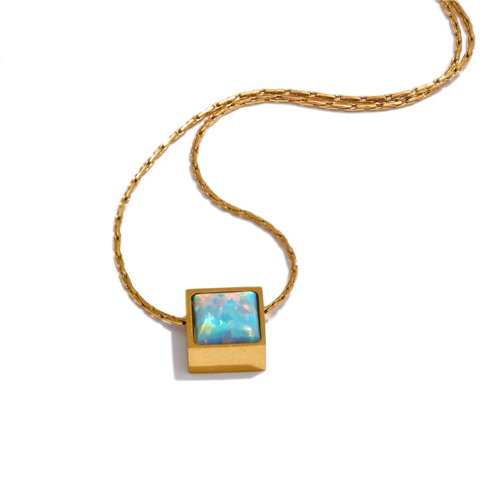 Opal Square Pendant Necklace in 1 — Necklaces