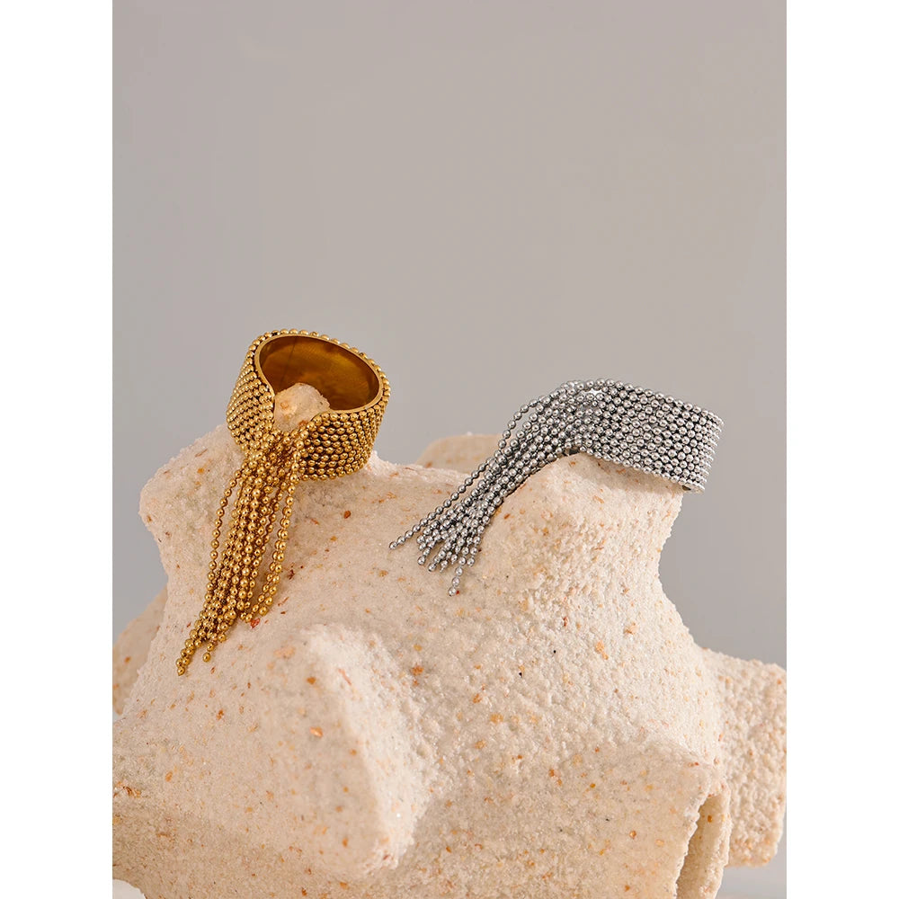 Cassia Chain Tassel Ring in Camel — Rings