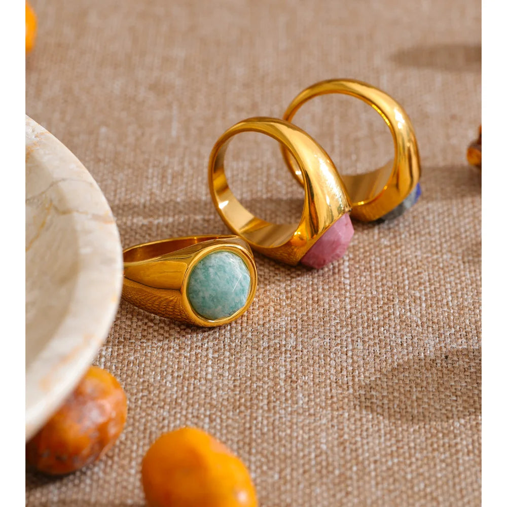 Amazonite Gold Stone Ring — Rings