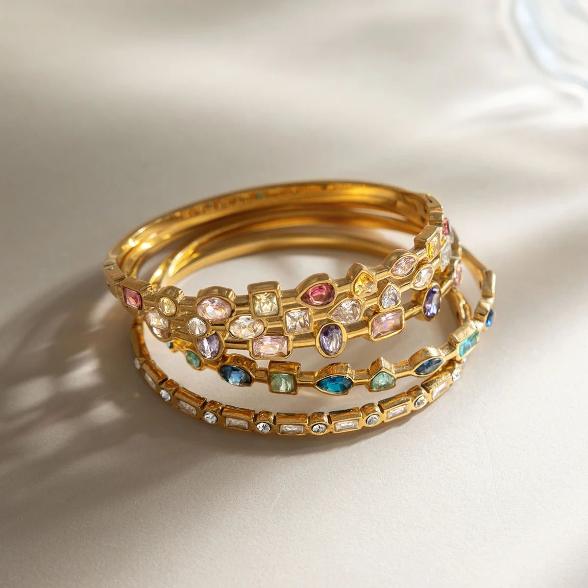 Zora Geometric Zircon Bangle — Bracelets