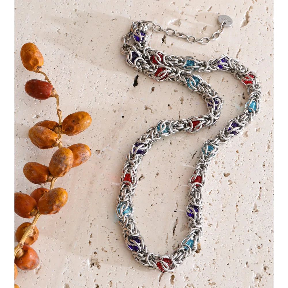Aegean Glass Stone Chain Necklace in Camel — Necklaces