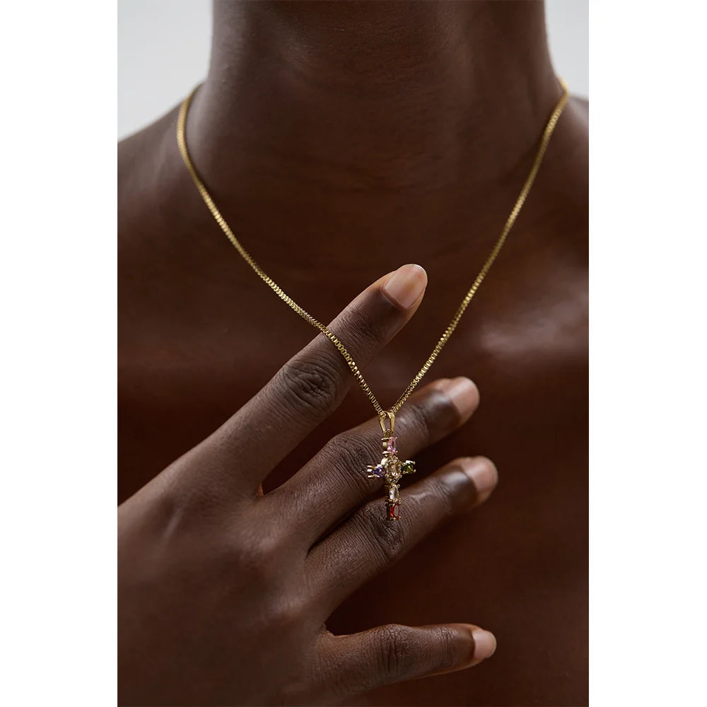 Seraphina Cubic Zirconia Cross Necklace in Camel — Necklaces