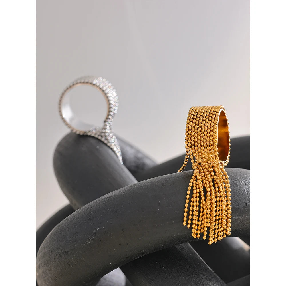 Cassia Chain Tassel Ring in Camel — Rings