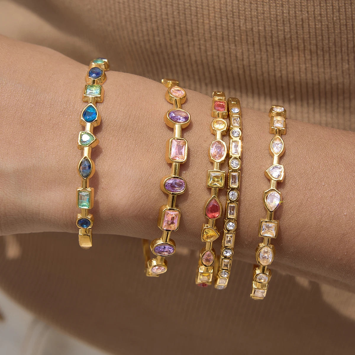 Zora Geometric Zircon Bangle in 1 — Bracelets