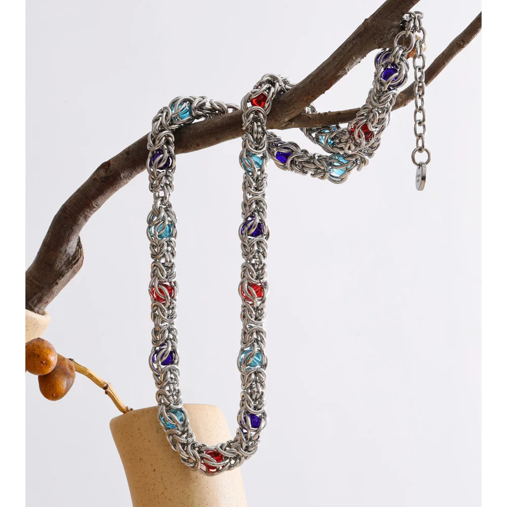 Aegean Glass Stone Chain Necklace in Camel — Necklaces