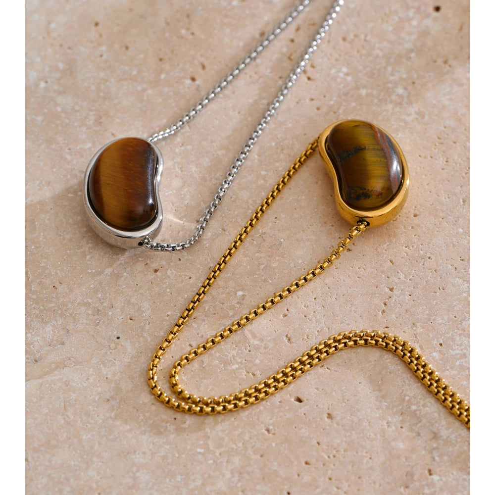 Serra Tiger Stone Pendant Necklace in Camel — Necklaces