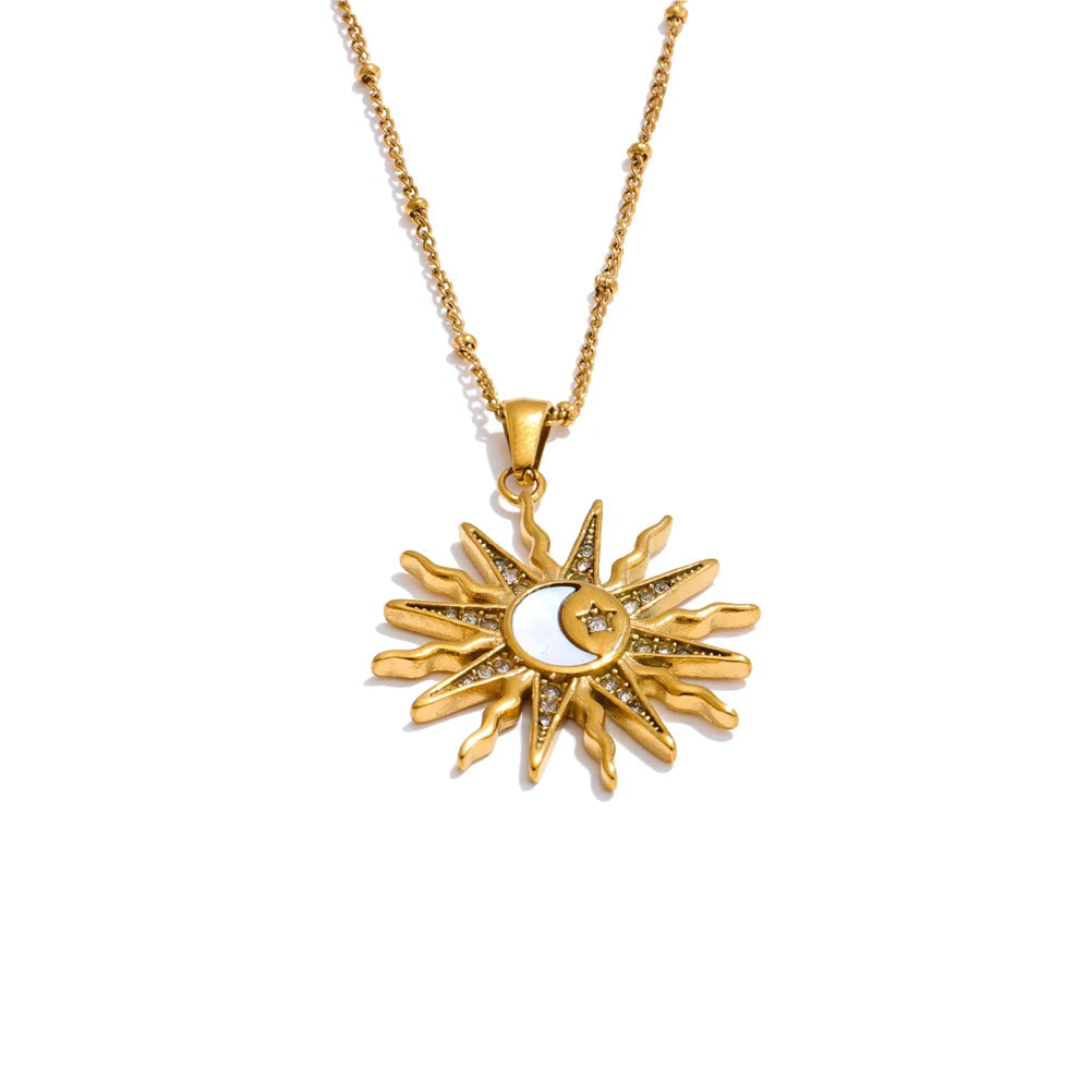 Celeste Sun Moon Pendant Necklace in Camel — Necklaces