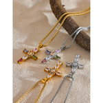 Seraphina Cubic Zirconia Cross Necklace in Camel — Necklaces