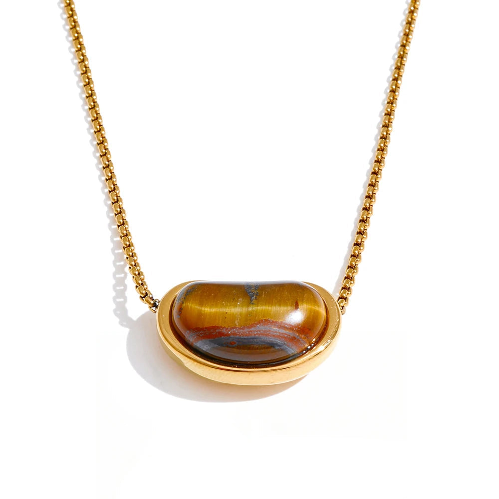 Serra Tiger Stone Pendant Necklace in Camel — Necklaces