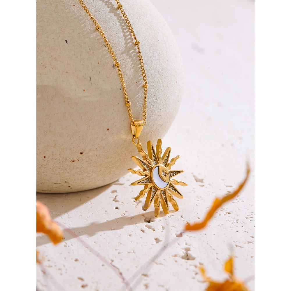 Celeste Sun Moon Pendant Necklace in Camel — Necklaces