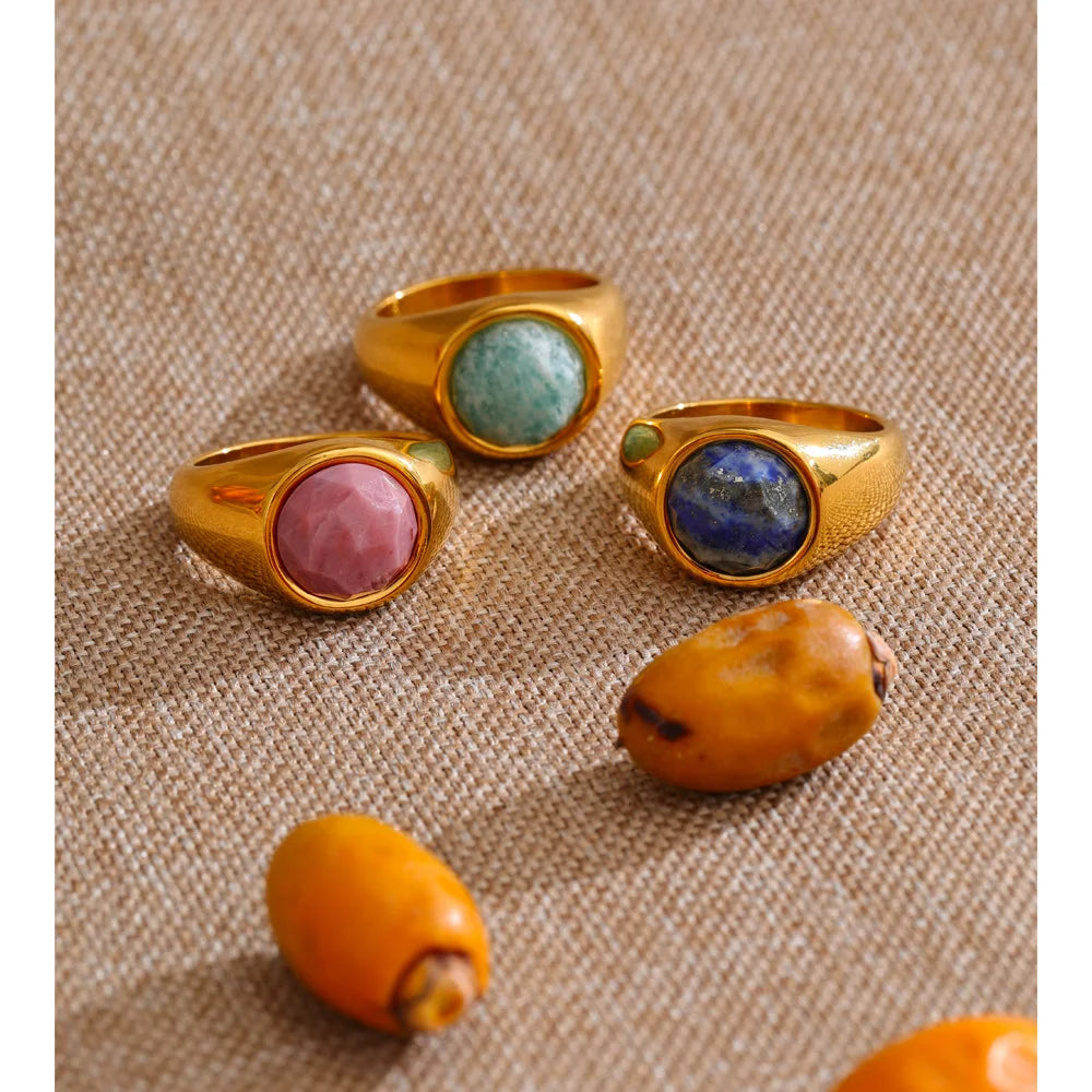 Amazonite Gold Stone Ring — Rings