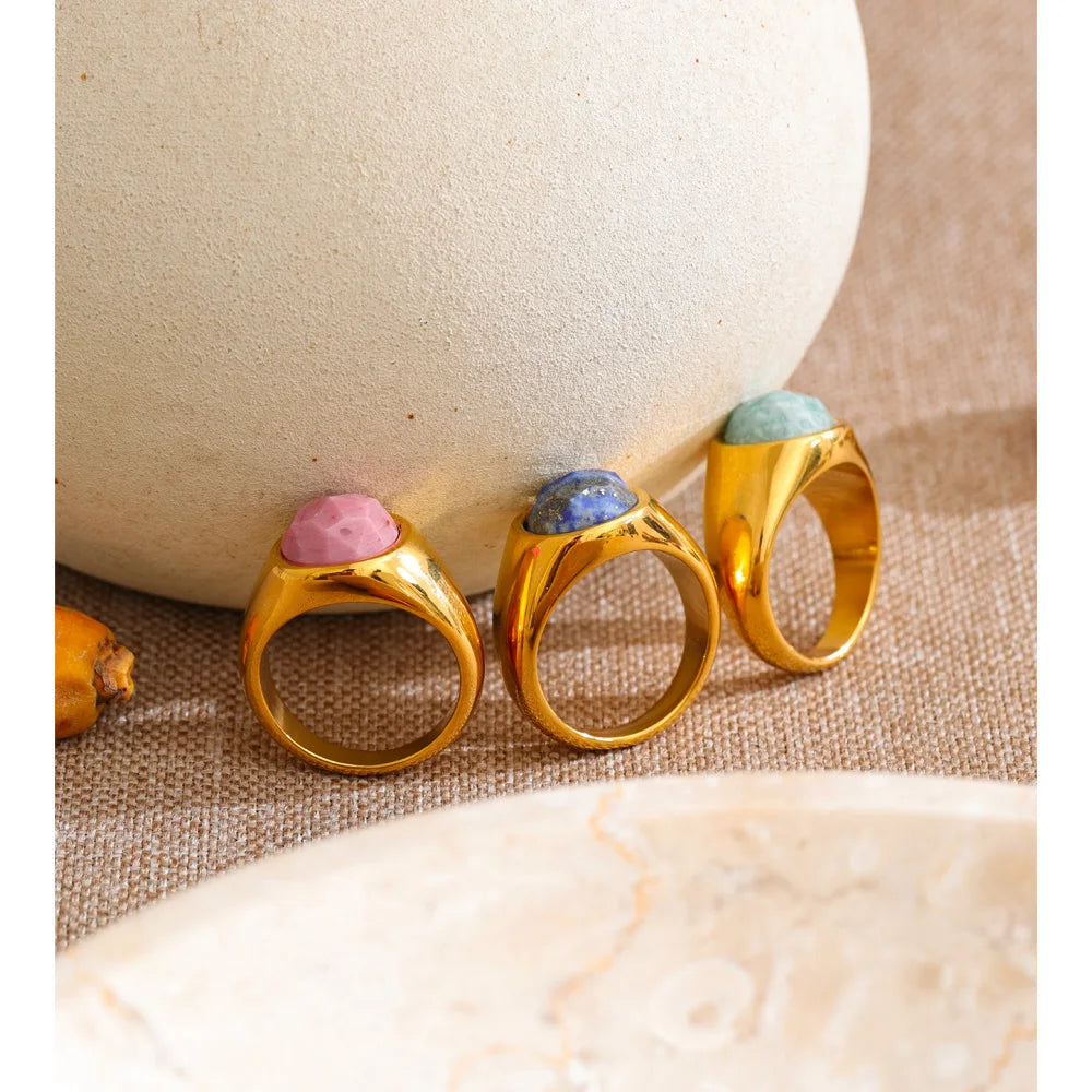 Amazonite Gold Stone Ring — Rings