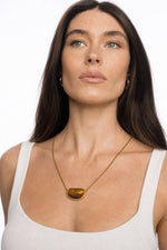 Serra Tiger Stone Pendant Necklace — Gold, studio product shot