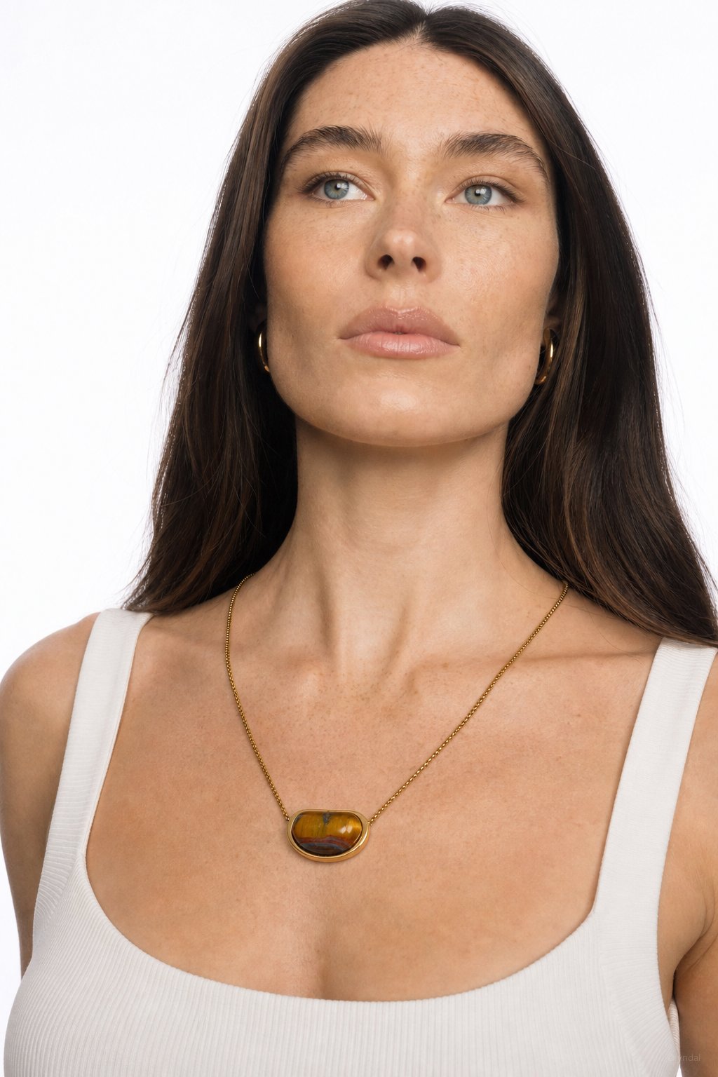 Serra Tiger Stone Pendant Necklace — Gold, studio product shot