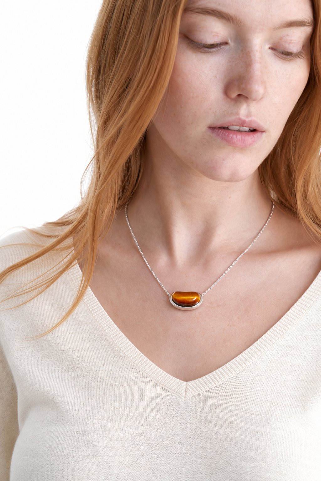 Serra Tiger Stone Pendant Necklace — Silver, studio product shot